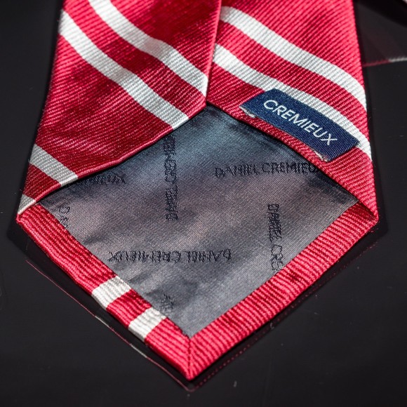 Cremieux Red Grey Double Striped 100% Silk Men's Designer Tie - Picture 2 of 5